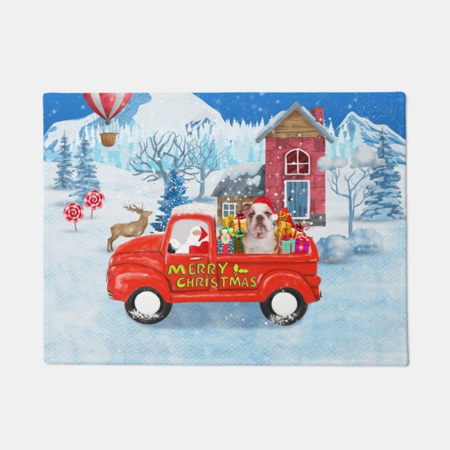 English Bulldog in Christmas Delivery Truck Schnee Fußmatte (Vorderseite)