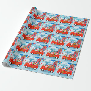 English Bulldog in Christmas Delivery Truck Schnee Geschenkpapier