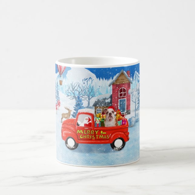 English Bulldog in Christmas Delivery Truck Schnee Kaffeetasse (Mittel)