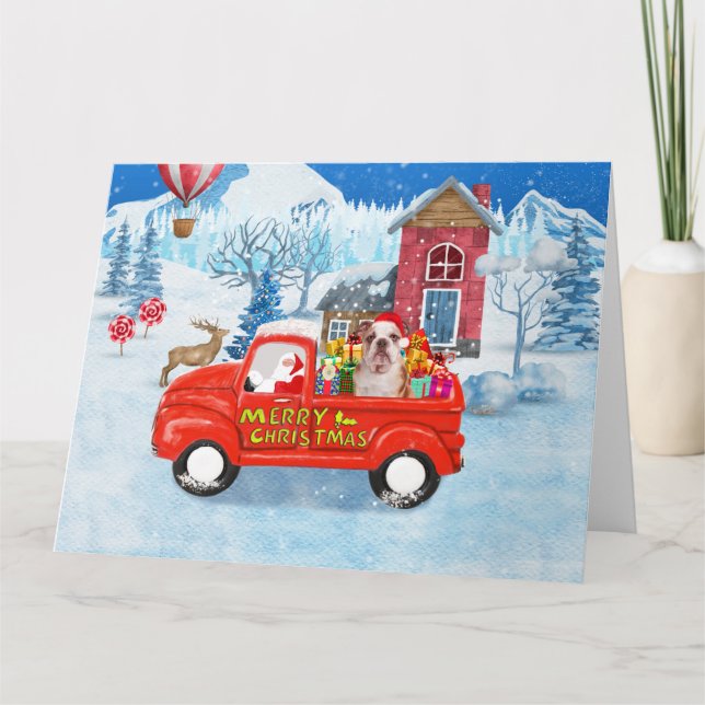 English Bulldog in Christmas Delivery Truck Schnee Karte (Vorderseite)