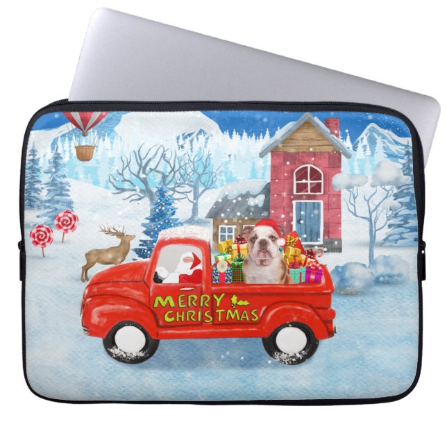 English Bulldog in Christmas Delivery Truck Schnee Laptopschutzhülle (Vorderseite)