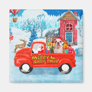 English Bulldog in Christmas Delivery Truck Schnee Magnet
