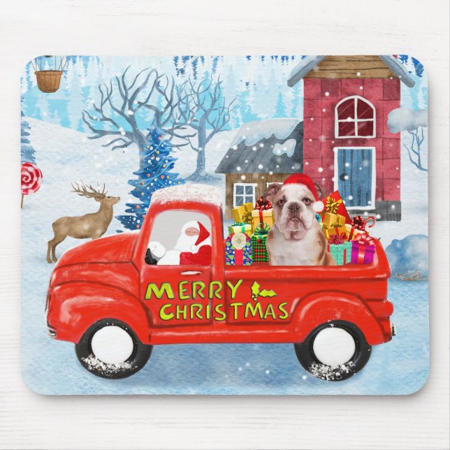 English Bulldog in Christmas Delivery Truck Schnee Mousepad (Vorne)