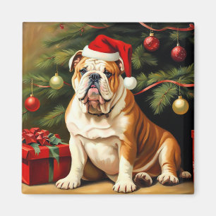 English Bulldog in Weihnachtsmannmütze, Magnet