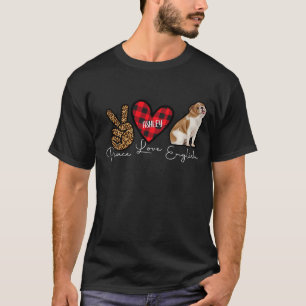 English Bulldog Kariert Peace Liebe Niedlich Dog T T-Shirt