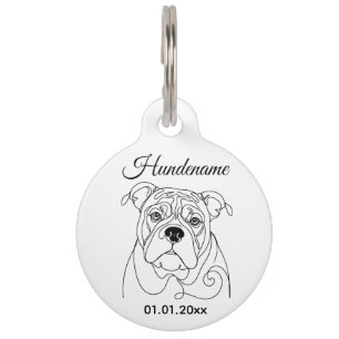 English Bulldog Line Art Personalized Tag Haustiermarke