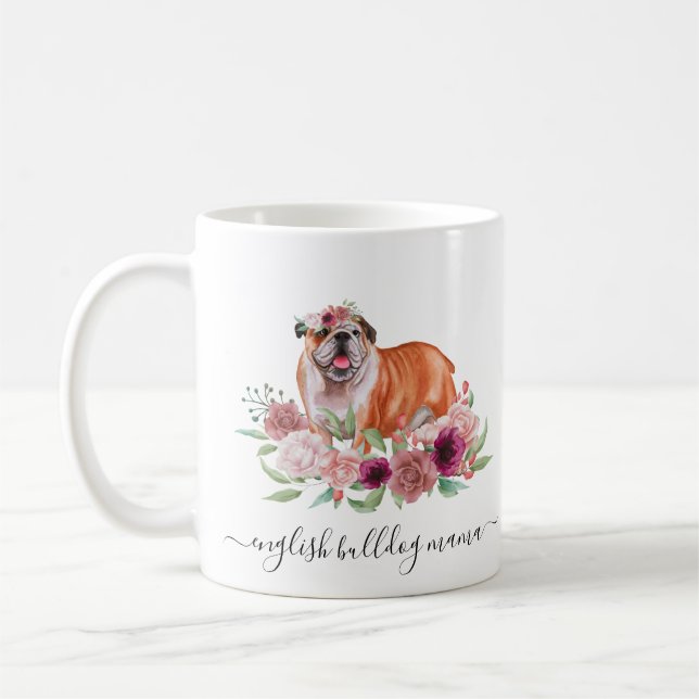 English Bulldog Mama Floral Coffee Tasse (Links)