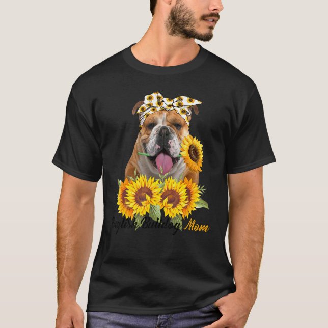 English Bulldog Mama Sunflower Summer Dog Mama Mam T-Shirt (Vorderseite)