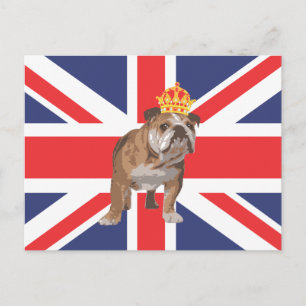 English Bulldog mit Crown und Union Jack Postkarte