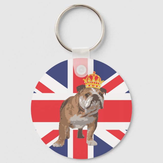 English Bulldog mit Crown und Union Jack Schlüsselanhänger (Vorderseite)