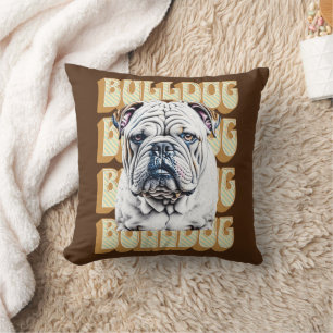 English Bulldog mit Retro-Schriftart Kissen