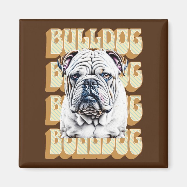 English Bulldog mit Retro-Schriftart Magnet (Vorne)