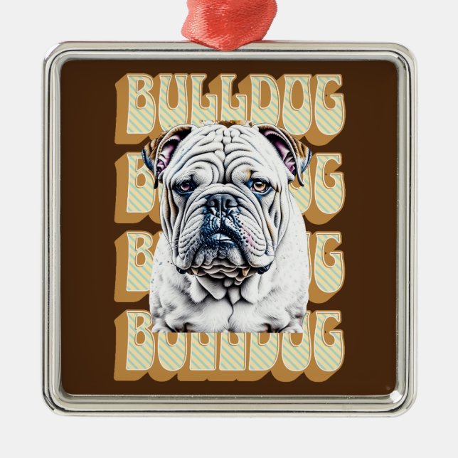 English Bulldog mit Retro-Schriftart Ornament Aus Metall (Vorne)