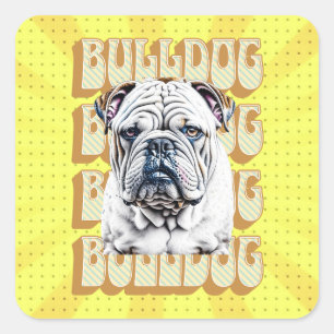 English Bulldog mit Retro-Schriftart Quadratischer Aufkleber