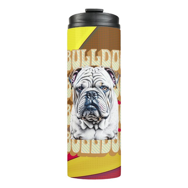 English Bulldog mit Retro-Schriftart Thermosbecher (Vorderseite)