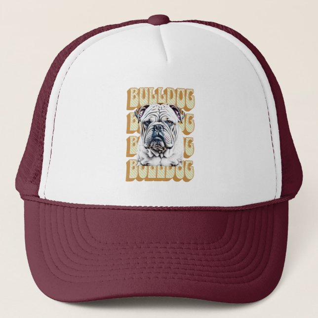 English Bulldog mit Retro-Schriftart Truckerkappe (Vorderseite)