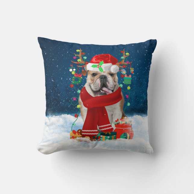 English Bulldog mit Weihnachtsgeschenken Kissen (Vorderseite)