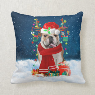 English Bulldog mit Weihnachtsgeschenken Kissen