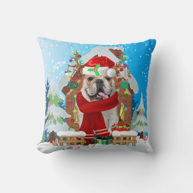 English Bulldog mit Weihnachtsgeschenken Kissen (Vorderseite)