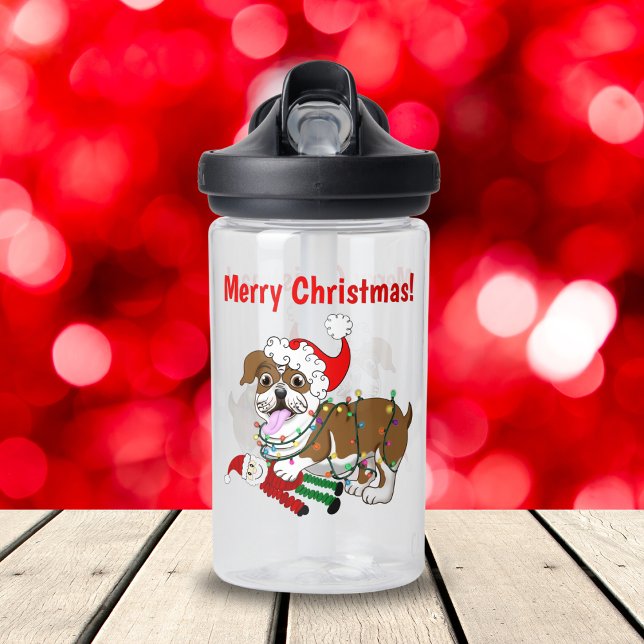 English Bulldog mit WeihnachtsLICHTEN Frohe Weihna Trinkflasche (Spread Bulldog cheer with our Merry Christmas Bulldog Water Bottle!)
