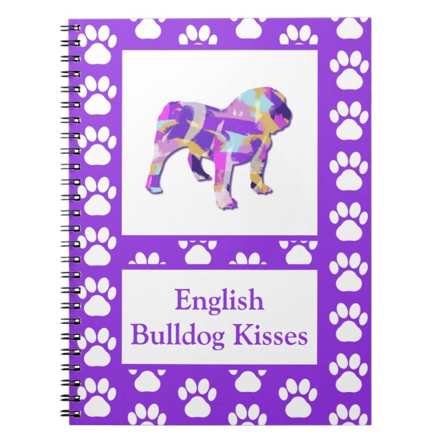 English Bulldog Niedlich Pet Silhouette Lila PY&B Notizblock (Vorderseite)
