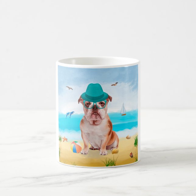 English Bulldog on Beach Kaffeetasse (Mittel)