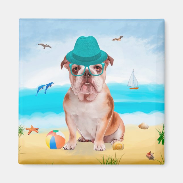 English Bulldog on Beach Magnet (Vorne)