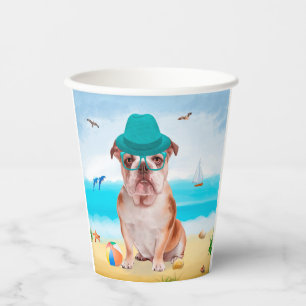 English Bulldog on Beach Pappbecher