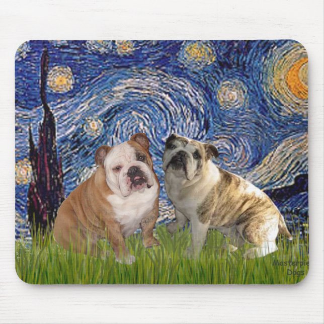 English Bulldog Pair 2 - Starry Night Mousepad (Vorne)