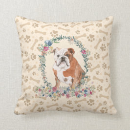 English Bulldog Paw Print & Floral Niedlich Kissen