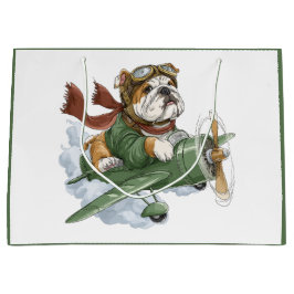 English Bulldog Pilot Airplane Große Geschenktüte