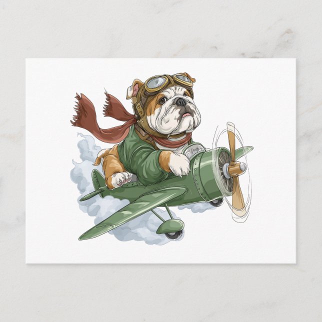 English Bulldog Pilot Flugzeug Postkarte (Vorderseite)