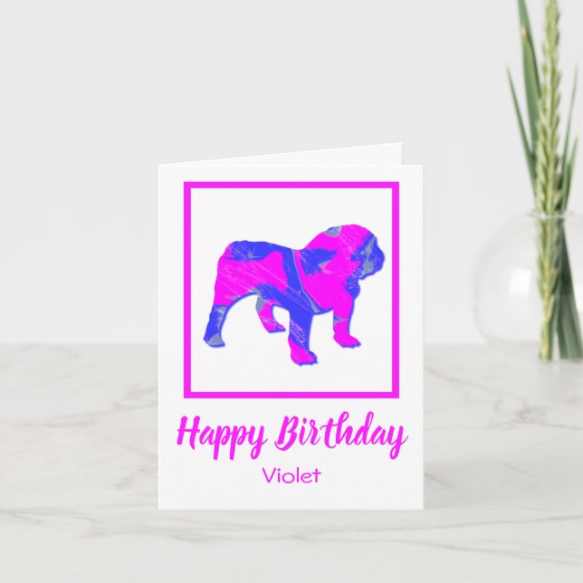 English Bulldog Pink Dog Funny Birthday Card Karte (Vorderseite)