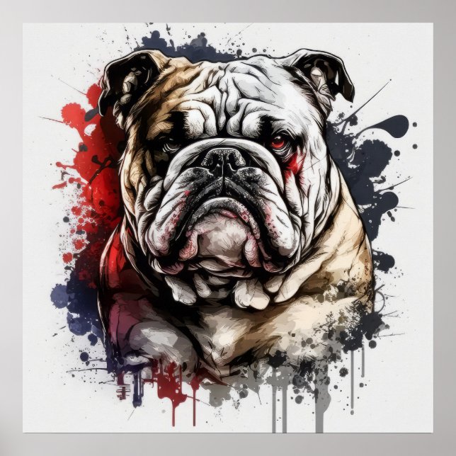 English Bulldog Portrait Animal Painting Pet Dog Poster (Vorne)