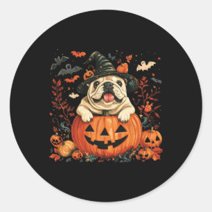 English Bulldog Pumpkin Halloween Erntedank Men Runder Aufkleber