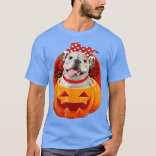 English Bulldog Pumpkin Halloween Girls Women Dog T-Shirt