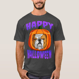 English Bulldog Pumpkin Head Happy Halloween T-Shirt