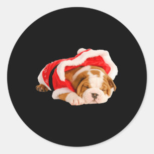 English Bulldog Puppy Santa Costume Spaß Weihnacht Runder Aufkleber