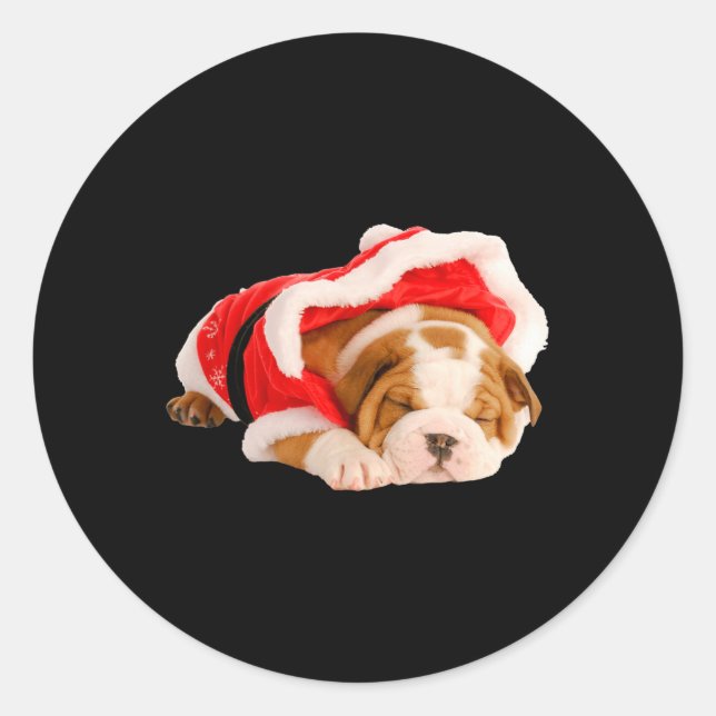 English Bulldog Puppy Santa Costume Spaß Weihnacht Runder Aufkleber (Vorderseite)