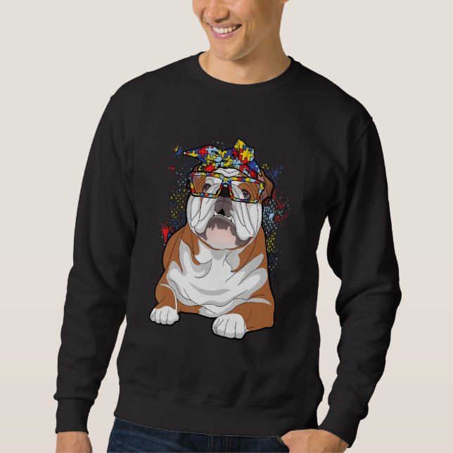 English Bulldog Puzzle Bandana Brille Autismus Awa Sweatshirt (Vorderseite)