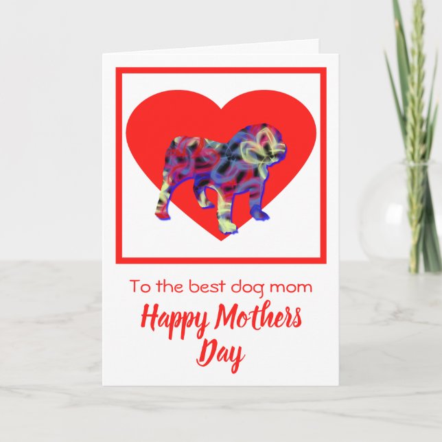 English Bulldog Red Heart Mother Day Card Dankeskarte (Vorderseite)