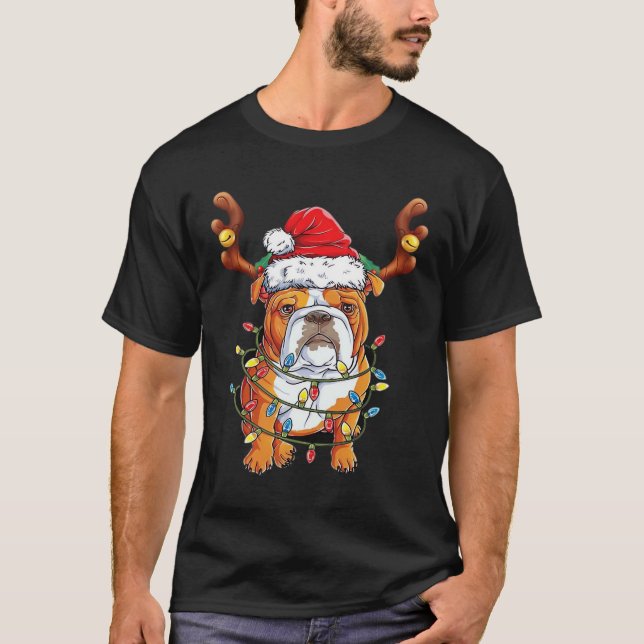 English Bulldog Rentier Lustiges Weihnachten Essen T-Shirt (Vorderseite)