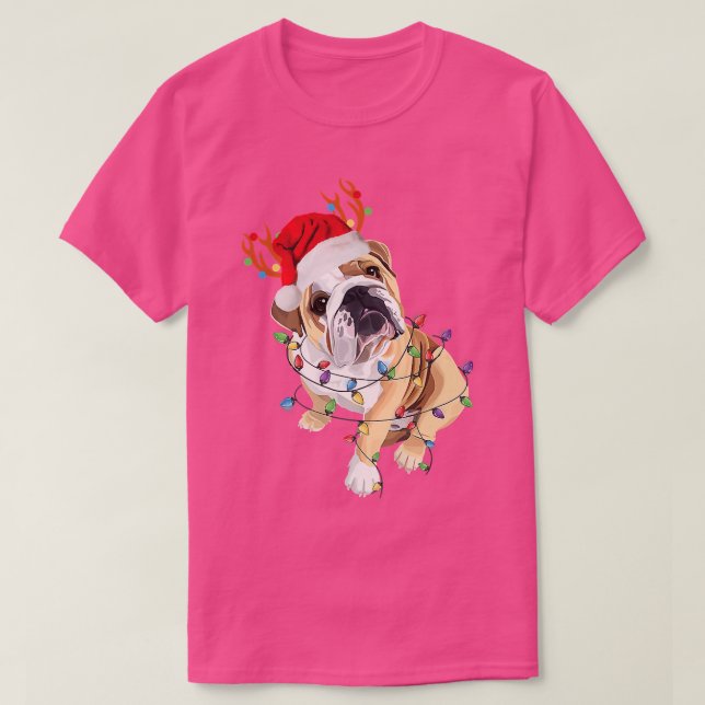 English Bulldog Rentier Weihnachtsmannmütze Weihna T-Shirt (Design vorne)