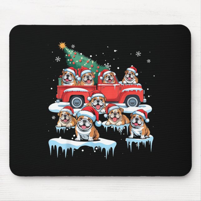 English Bulldog Riding Red Truck Ugly Sweater Chri Mousepad (Vorne)