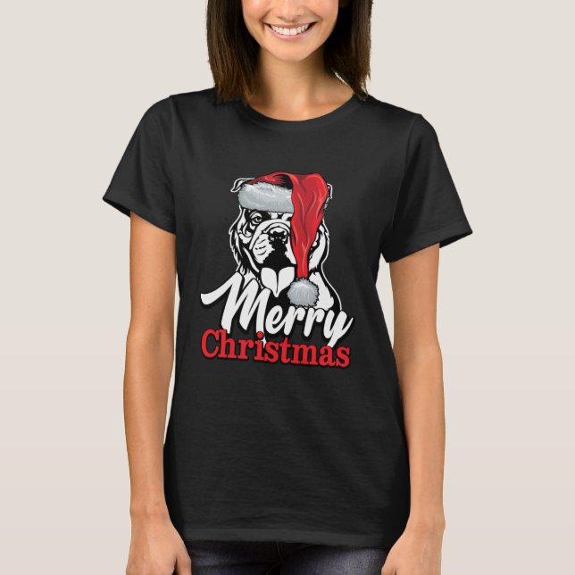 English Bulldog Santa Hat Merry Christmas T-Shirt (Vorderseite)