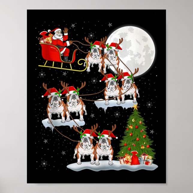 English Bulldog Santa Sleigh Flying Funny Magical  Poster (Vorne)