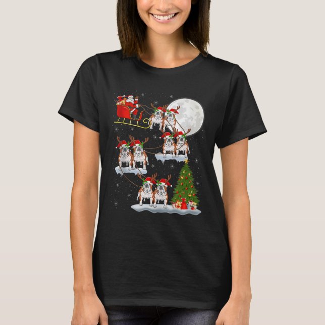English Bulldog Santa Sleigh Flying Funny Magical  T-Shirt (Vorderseite)