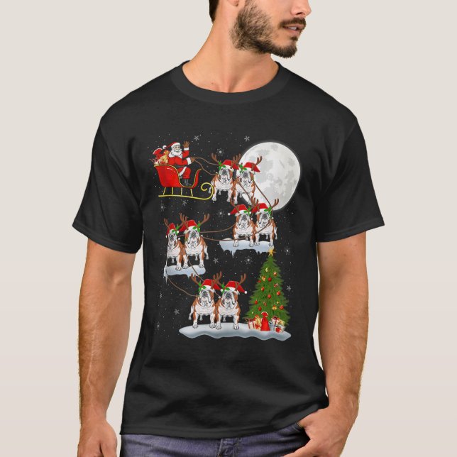 English Bulldog Santa Sleigh Flying Funny Magical  T-Shirt (Vorderseite)