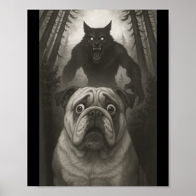 English Bulldog Selfie With Werewolf Funny  Poster (Vorne)