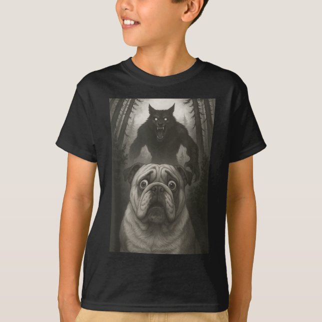 English Bulldog Selfie With Werewolf Funny  T-Shirt (Vorderseite)